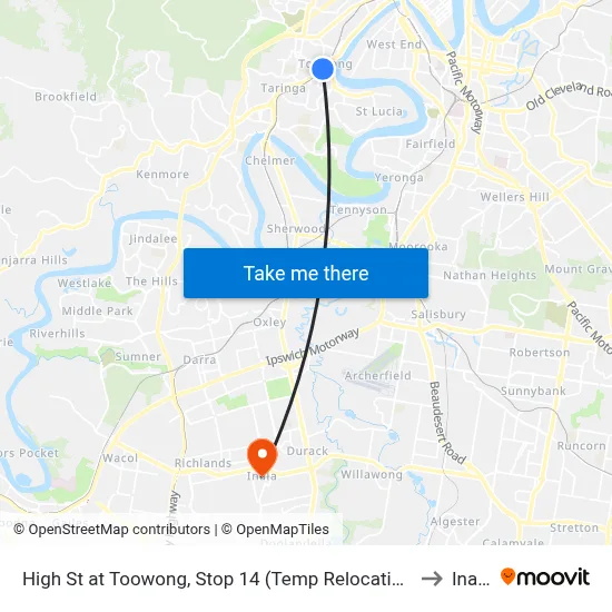 High St at Toowong, Stop 14 (Temp Relocation) to Inala map