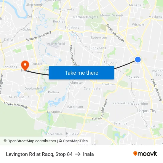 Levington Rd at Racq, Stop 84 to Inala map