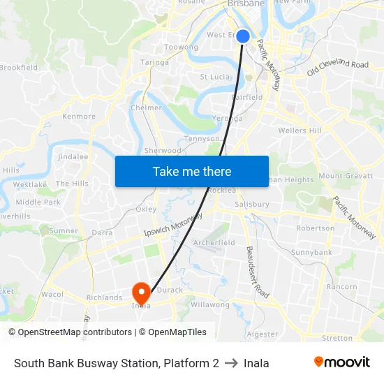 South Bank Busway Station, Platform 2 to Inala map