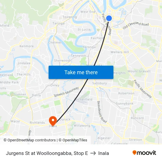 Jurgens St at Woolloongabba, Stop E to Inala map