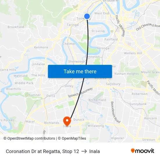 Coronation Dr at Regatta, Stop 12 to Inala map