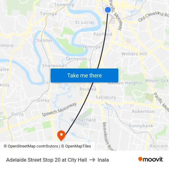 Adelaide Street Stop 20 at City Hall to Inala map