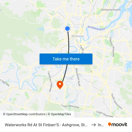 Waterworks Rd At St Finbarr'S - Ashgrove, Stop 16 to Inala map