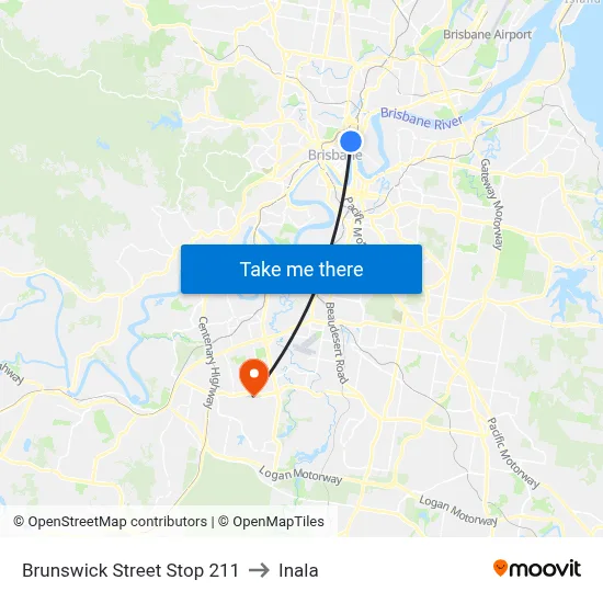 Brunswick Street Stop 211 to Inala map