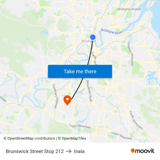 Brunswick Street Stop 212 to Inala map