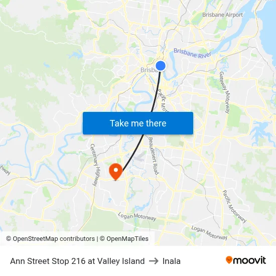 Ann Street Stop 216 at Valley Island to Inala map