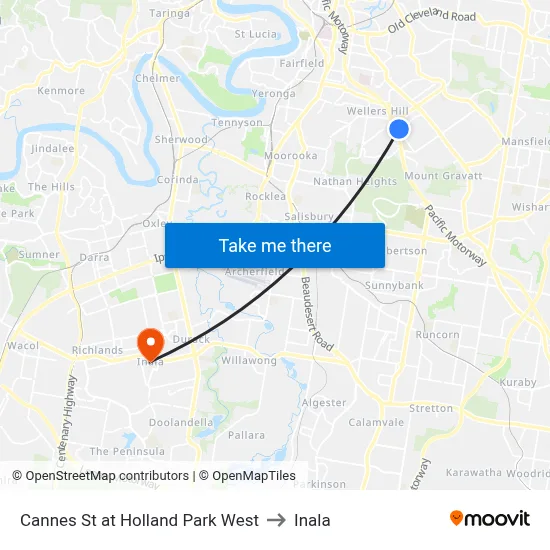 Cannes St at Holland Park West to Inala map