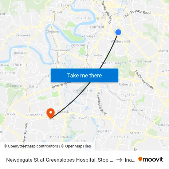 Newdegate St at Greenslopes Hospital, Stop 23 to Inala map