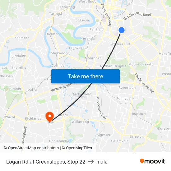 Logan Rd at Greenslopes, Stop 22 to Inala map
