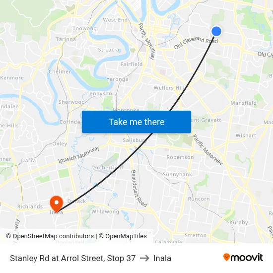 Stanley Rd at Arrol Street, Stop 37 to Inala map