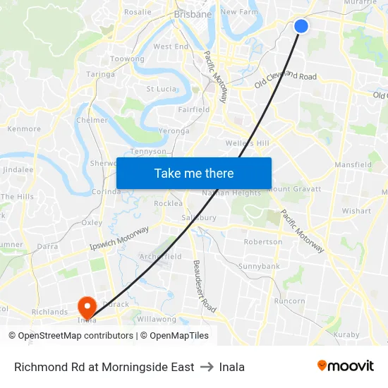 Richmond Rd at Morningside East to Inala map