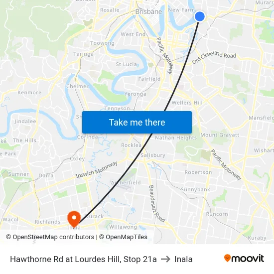 Hawthorne Rd at Lourdes Hill, Stop 21a to Inala map