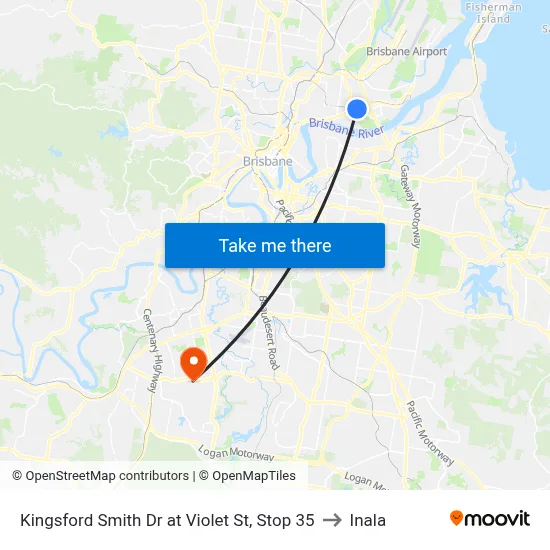 Kingsford Smith Dr at Violet St, Stop 35 to Inala map