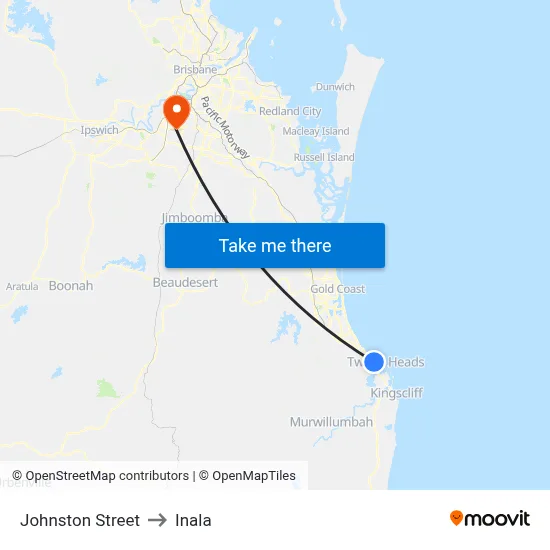 Johnston Street to Inala map