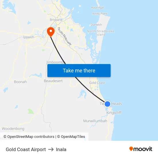 Gold Coast Airport to Inala map
