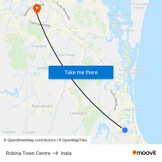 Robina Town Centre to Inala map