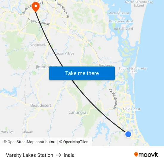 Varsity Lakes Station to Inala map