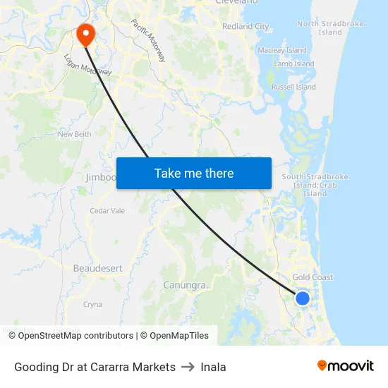 Gooding Dr at Cararra Markets to Inala map