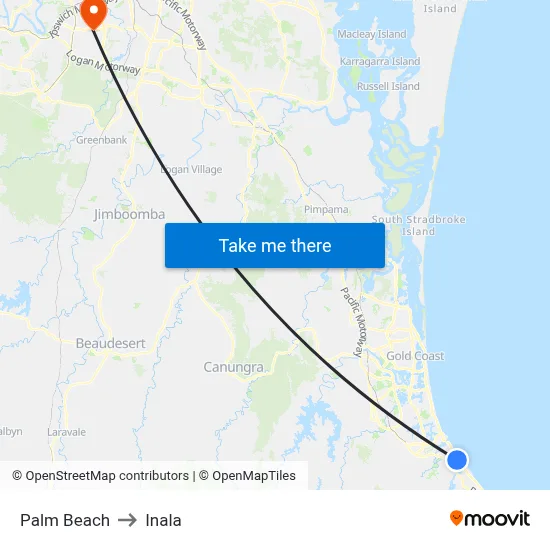 Palm Beach to Inala map