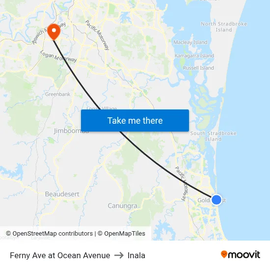 Ferny Ave at Ocean Avenue to Inala map