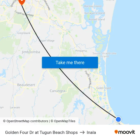 Golden Four Dr at Tugun Beach Shops to Inala map