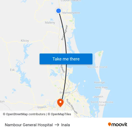 Nambour General Hospital to Inala map