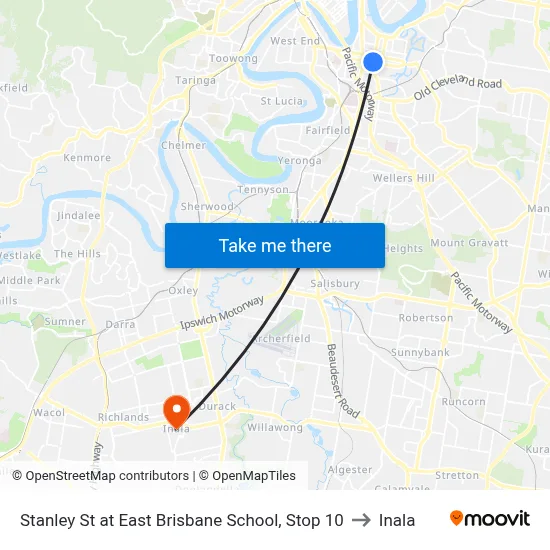 Stanley St at East Brisbane School, Stop 10 to Inala map