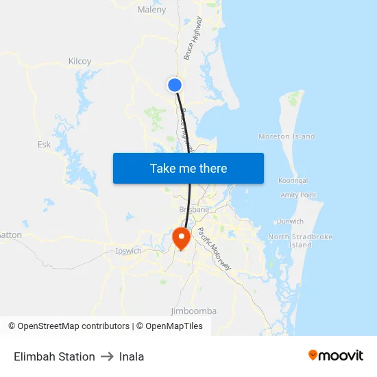 Elimbah Station to Inala map