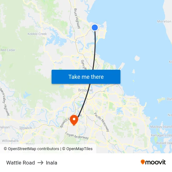 Wattle Road to Inala map