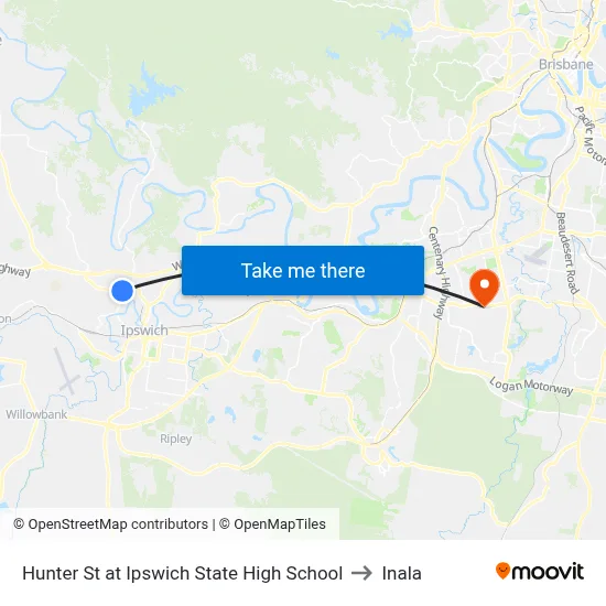Hunter St at Ipswich State High School to Inala map