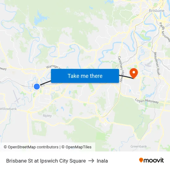 Brisbane St at Ipswich City Square to Inala map