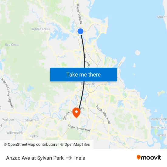 Anzac Ave at Sylvan Park to Inala map