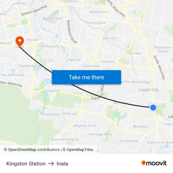 Kingston Station to Inala map