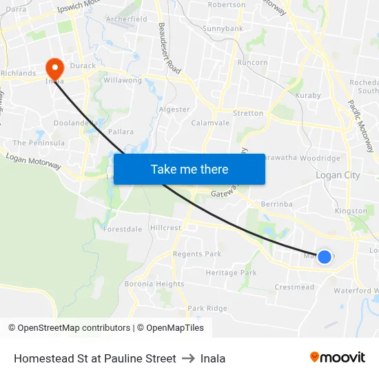 Homestead St at Pauline Street to Inala map