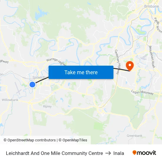 Leichhardt And One Mile Community Centre to Inala map