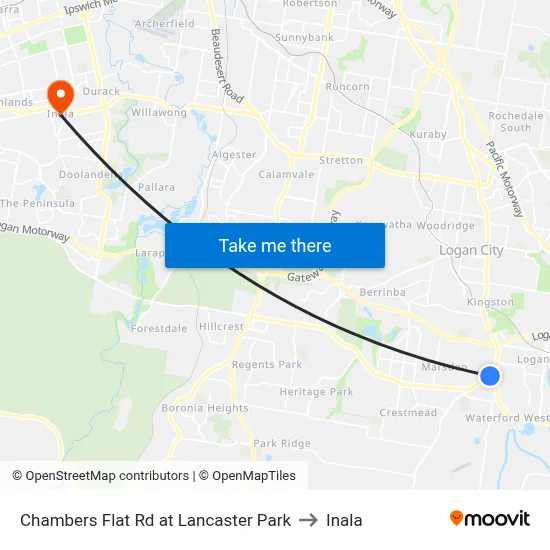 Chambers Flat Rd at Lancaster Park to Inala map