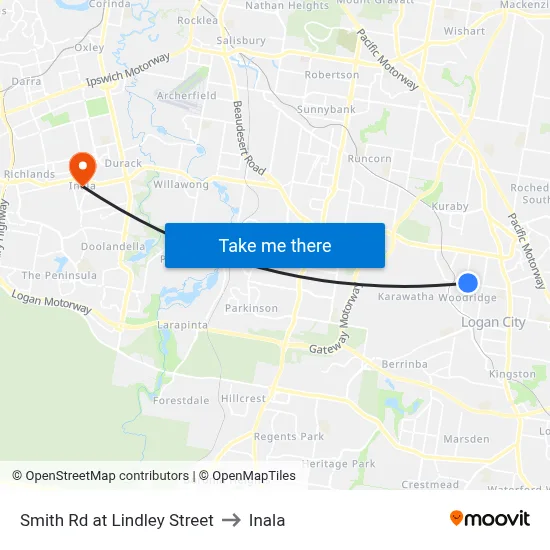Smith Rd at Lindley Street to Inala map