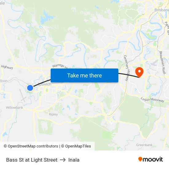 Bass St at Light Street to Inala map