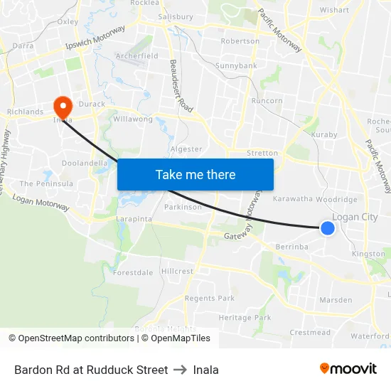 Bardon Rd at Rudduck Street to Inala map