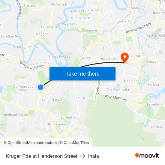 Kruger Pde at Henderson Street to Inala map