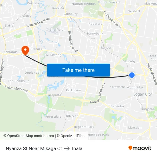 Nyanza St Near Mikaga Ct to Inala map