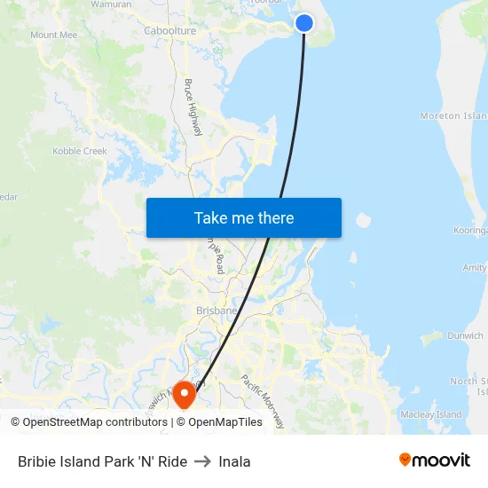 Bribie Island Park 'N' Ride to Inala map