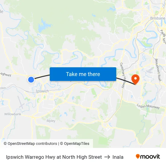 Ipswich Warrego Hwy at North High Street to Inala map