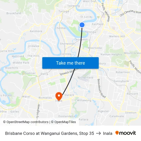 Brisbane Corso at Wanganui Gardens, Stop 35 to Inala map