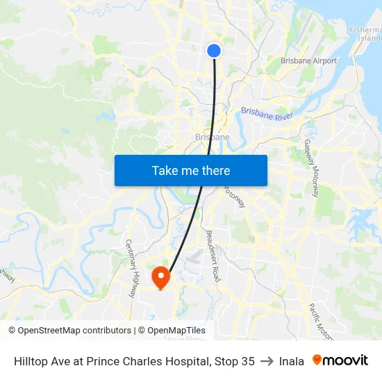 Hilltop Ave at Prince Charles Hospital, Stop 35 to Inala map