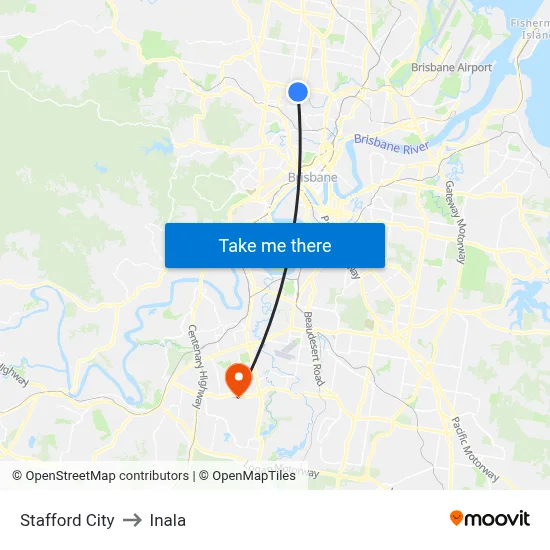 Stafford City to Inala map
