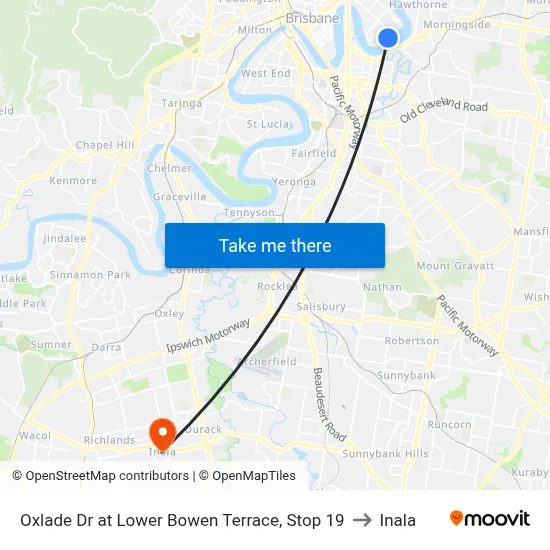 Oxlade Dr at Lower Bowen Terrace, Stop 19 to Inala map