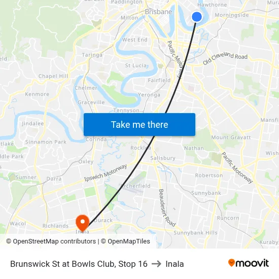 Brunswick St at Bowls Club, Stop 16 to Inala map