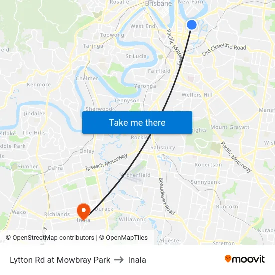 Lytton Rd at Mowbray Park to Inala map