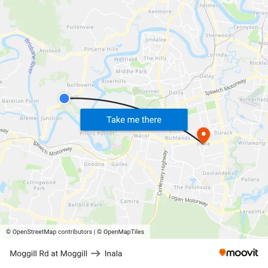 Moggill Rd at Moggill to Inala map